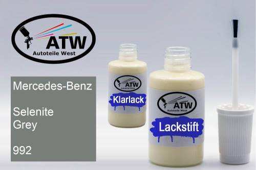 Mercedes-Benz, Selenite Grey, 992: 20ml Lackstift + 20ml Klarlack - Set, von ATW Autoteile West.